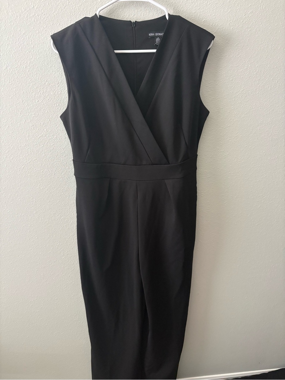 Nina Leonard Black Sleeveless V-Neck Jumpsuit